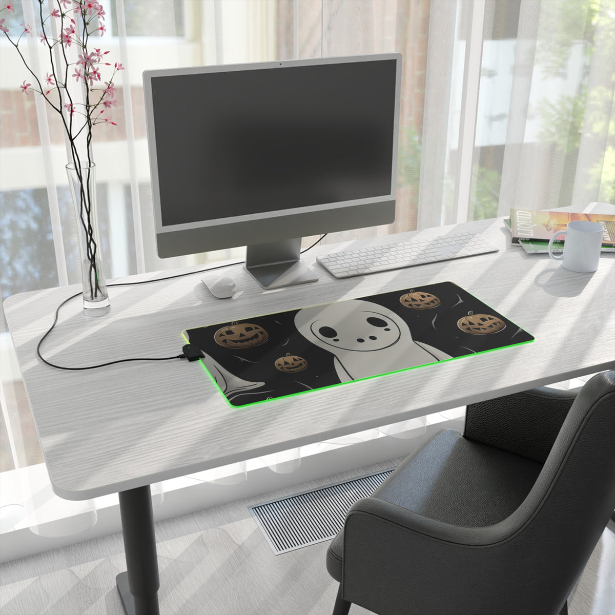 LED Gaming Mouse Pad with Ghostly Skeleton and Pumpkin Design for Halloween, view 10