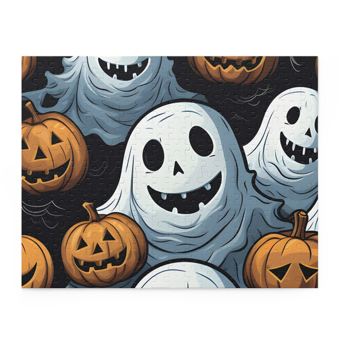 DistinctInk Jigsaw Puzzle with Ghoulish Ghostbusters and Pumpkins Design for Halloween