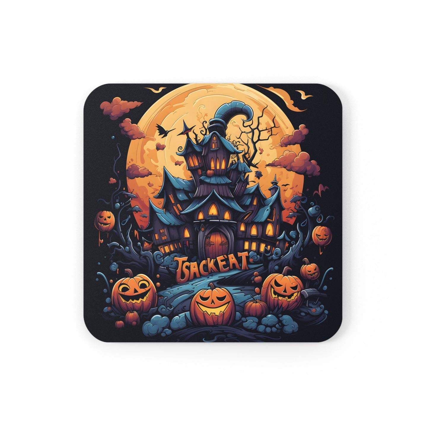 DistinctInk (Set of 4) Corkwood Coasters with Spooky Sweet Treats Design for Halloween