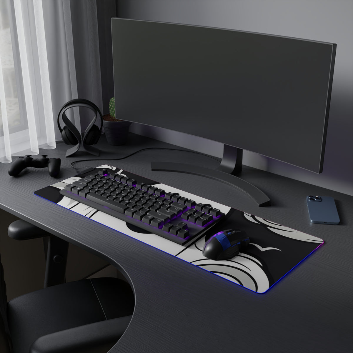 LED Gaming Mouse Pad with Skeletal Ghostly Pumpkin Patch Design for Halloween, view 21