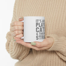 DistinctInk Glossy White Coffee / Tea Mug - It's About Playing Catch & Throwing Strikes