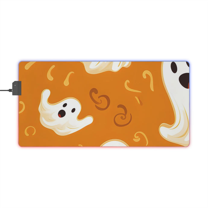 DistinctInk LED Gaming Mouse Pad with Ghost Skeleton Pumpkin Pattern Design for Halloween