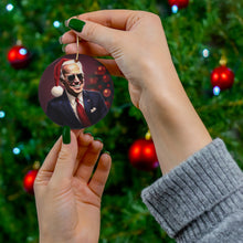 DistinctInk Hanging Ceramic Christmas Tree Ornament Charm with Gold String - Great Gift/Present - 2 3/4 inch Diameter - Biden's Merry Christmas Cool Sunglasses