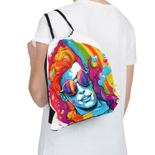 DistinctInk Drawstring Bag Backpack with Leading with Courage and Grace Design for LGBTQ+ Pride