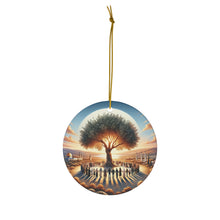 DistinctInk Hanging Ceramic Christmas Tree Ornament Charm with Gold String - Great Gift/Present - 2 3/4 inch Diameter - Olive Branch of Unity