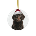 Hanging Ceramic Christmas Tree Ornament with Gold String - Curly-Coated Retriever Puppy Design