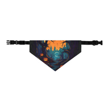 DistinctInk Adjustable Pet Banana Collar with Haunted Evening Nightmare Design for Halloween