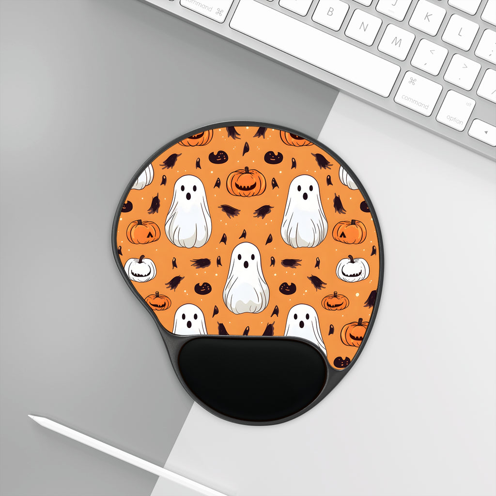 Mouse Pad with Wrist Rest with Ghost Skeleton Cartoon Pumpkin Design for Halloween, view 3