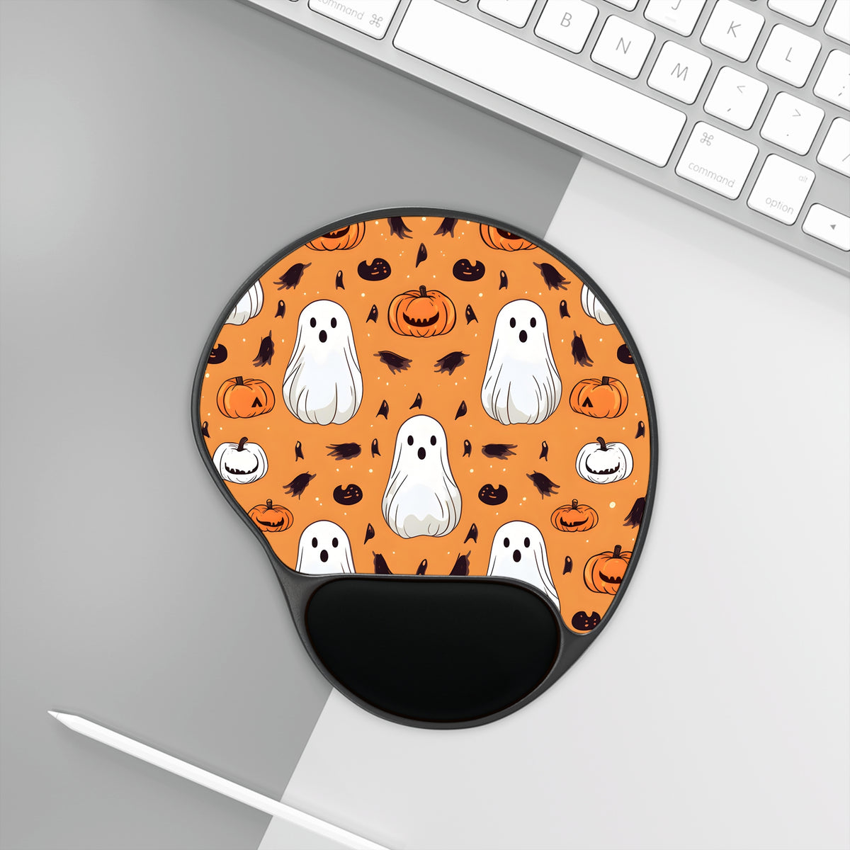 Mouse Pad with Wrist Rest with Ghost Skeleton Cartoon Pumpkin Design for Halloween, view 3