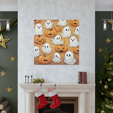 DistinctInk Canvas Wall Art with Ghostly Skeleton Pumpkin Patch for Halloween