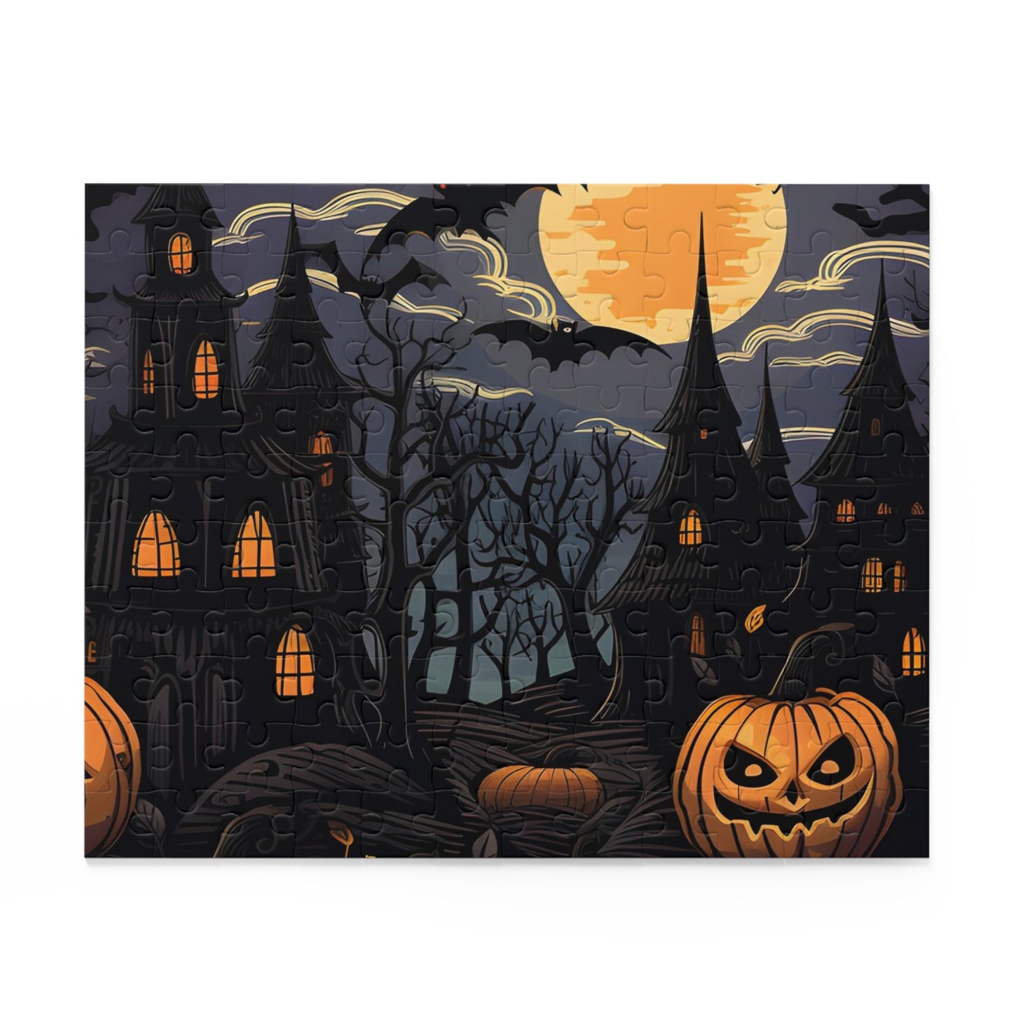 DistinctInk Jigsaw Puzzle with Spooky All Hallows' Eve Design for Halloween