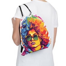 DistinctInk Drawstring Bag Backpack with A World of Words Design for LGBTQ+ Pride
