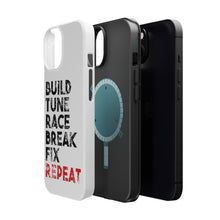 DistinctInk ToughCase for Apple iPhone, Compatible with MagSafe Charging - Build Tune Race Break Fix Repeat