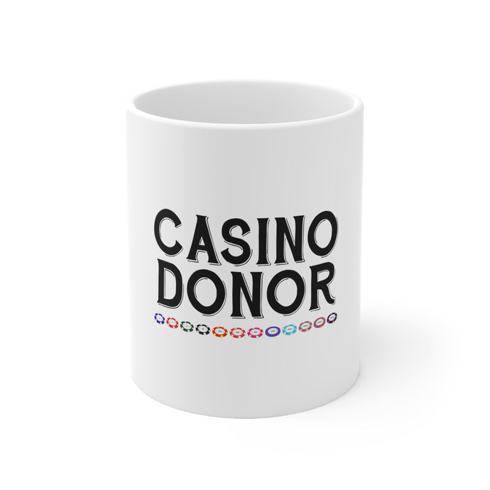 DistinctInk Glossy White Coffee / Tea Mug - Casino Donor - Blackjack Gambling