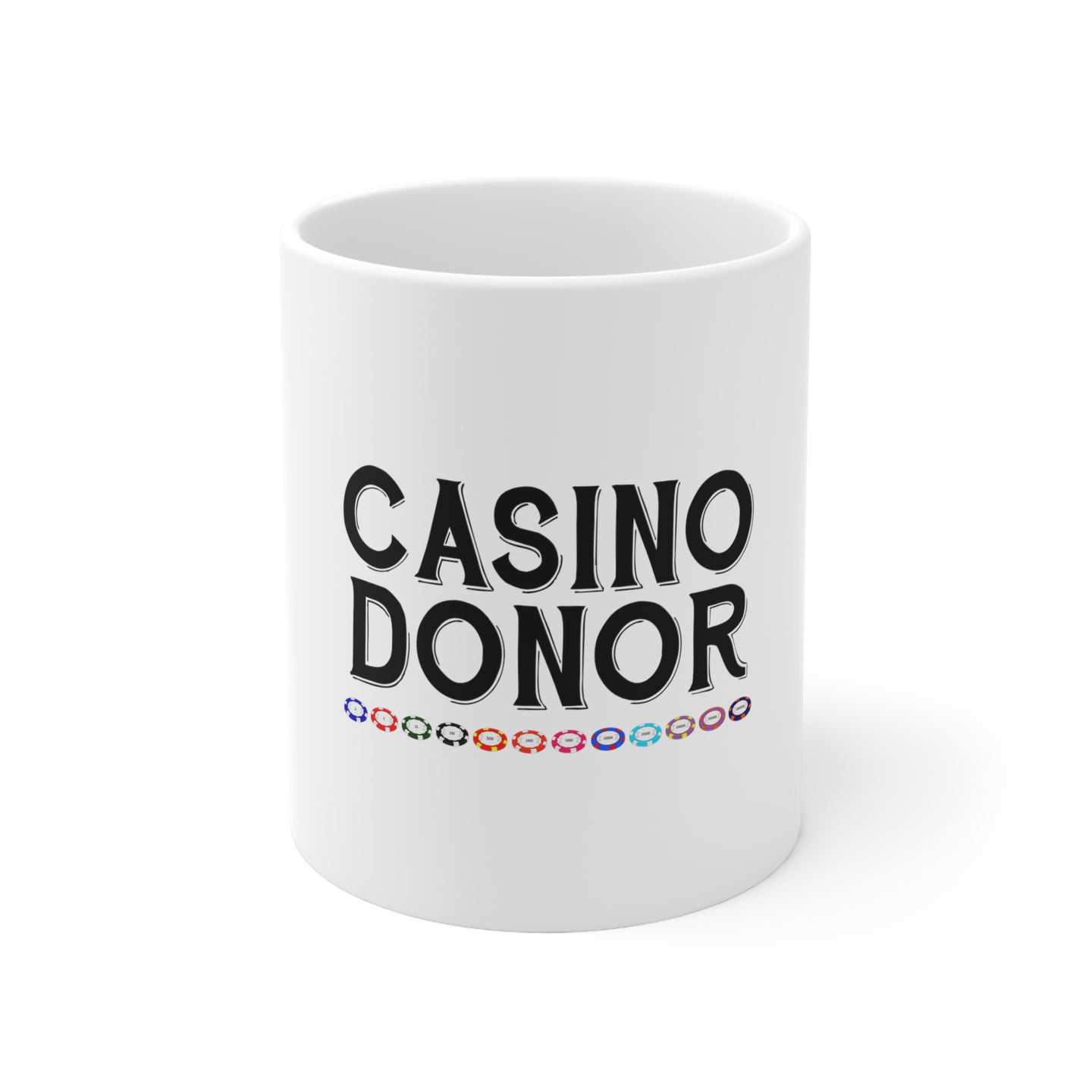 DistinctInk Glossy White Coffee / Tea Mug - Casino Donor - Blackjack Gambling