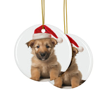 DistinctInk Hanging Ceramic Christmas Tree Ornament with Gold String - Great Gift/Present - 2 3/4 inch Diameter - Berger Picard Puppy Design