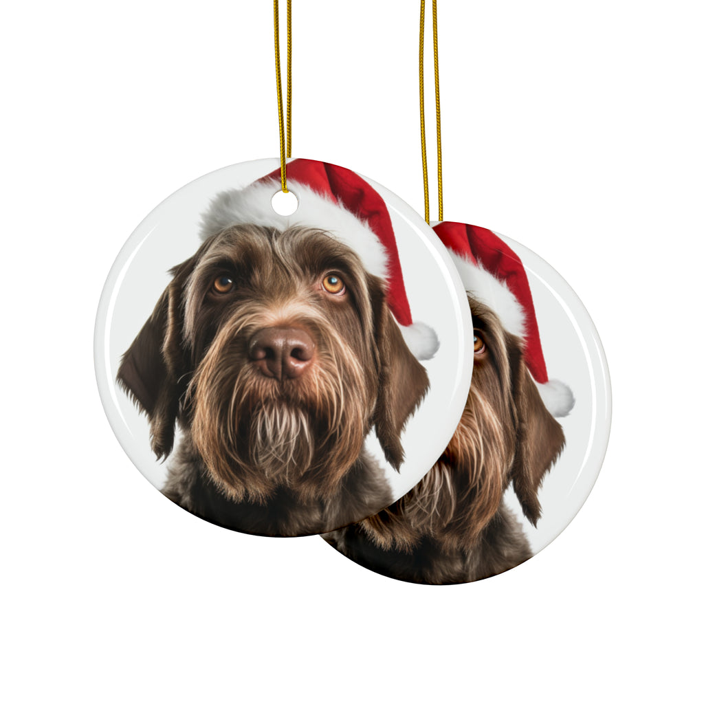 Hanging Ceramic Christmas Tree Ornament with Gold String - Wirehaired Pointing Griffon Design, view 2