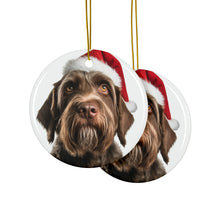 DistinctInk Hanging Ceramic Christmas Tree Ornament with Gold String - Great Gift/Present - 2 3/4 inch Diameter - Wirehaired Pointing Griffon Design