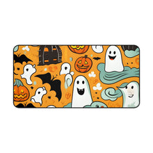 DistinctInk Desk Mat with Flying Pumpkin Bats Design for Halloween