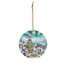 DistinctInk Hanging Ceramic Christmas Tree Ornament Charm with Gold String - Great Gift/Present - 2 3/4 inch Diameter - Polar Bear Christmas Party