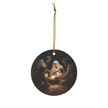DistinctInk Hanging Ceramic Christmas Tree Ornament Charm with Gold String - Great Gift/Present - 2 3/4 inch Diameter - Wise Men's Adoration: Matthew 2:10