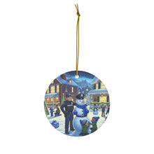 DistinctInk Hanging Ceramic Christmas Tree Ornament Charm with Gold String - Great Gift/Present - 2 3/4 inch Diameter - Neighborhood Blue Holiday - Blue Lives Matter