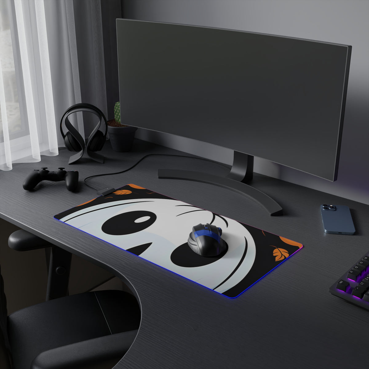 LED Gaming Mouse Pad with Ghost Skeleton Cartoon Pumpkin Design for Halloween, view 9