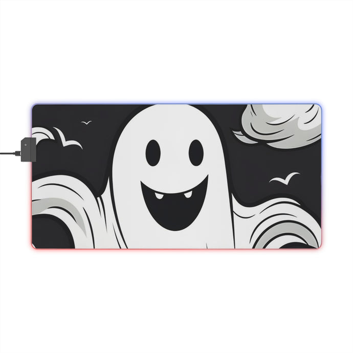 DistinctInk LED Gaming Mouse Pad with Skeletal Ghostly Pumpkin Patch Design for Halloween