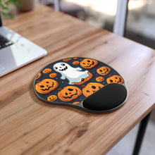 DistinctInk Mouse Pad with Wrist Rest  with Ghost Skeleton Spooky Pumpkins Design for Halloween