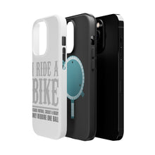 DistinctInk ToughCase for Apple iPhone, Compatible with MagSafe Charging - I Ride Bike - Sports Only Require 1 Ball
