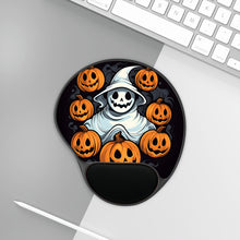 DistinctInk Mouse Pad with Wrist Rest  with Spooky Skeletal Pumpkin Patch Design for Halloween