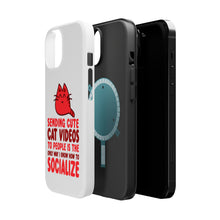DistinctInk ToughCase for Apple iPhone, Compatible with MagSafe Charging - Sending Cute Cat Videos How I Socialize