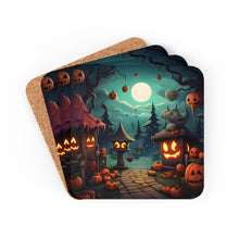 DistinctInk (Set of 4) Corkwood Coasters with Trick or Treat Fun Design for Halloween