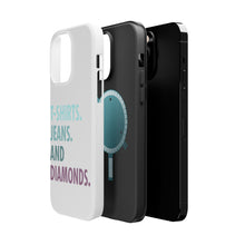DistinctInk ToughCase for Apple iPhone, Compatible with MagSafe Charging - T-Shirts Jeans and Diamonds
