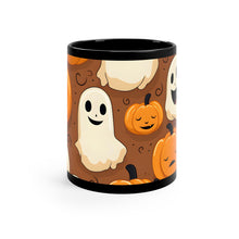 DistinctInk Black Coffee Mug - "Boo-ttifull Skeleton Cartoon Pattern Pumpkin" for Halloween