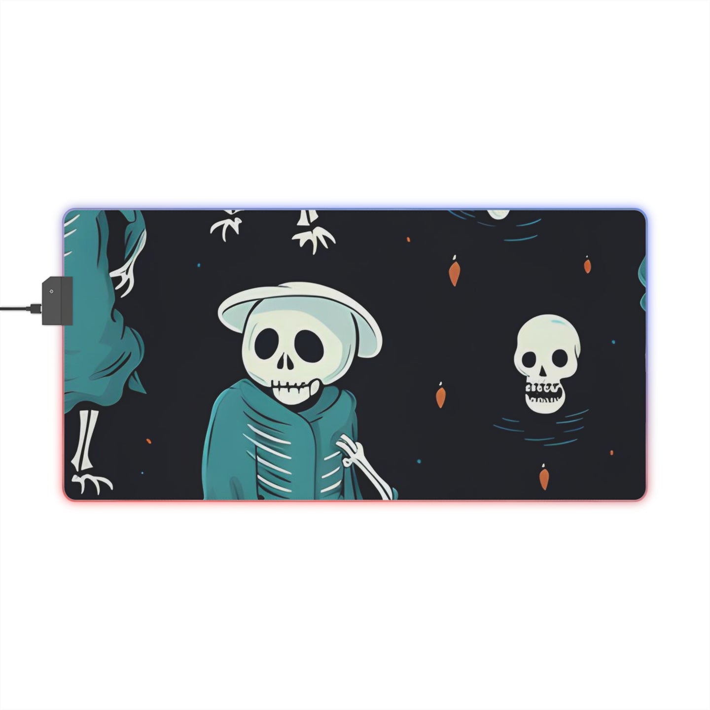 DistinctInk LED Gaming Mouse Pad with Haunted Skeleton Crew Design for Halloween