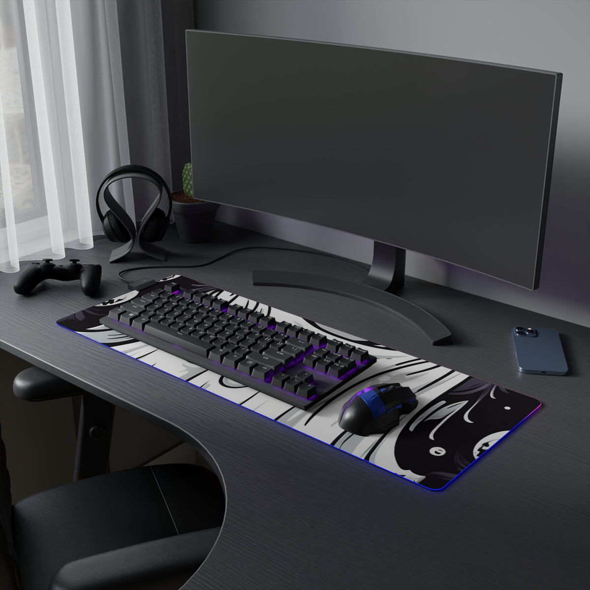 LED Gaming Mouse Pad with Ghost Skeleton Pumpkins Design for Halloween, view 21