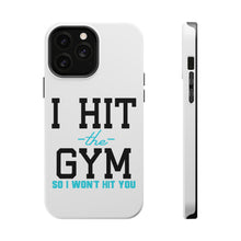 DistinctInk ToughCase for Apple iPhone, Compatible with MagSafe Charging - I Hit the Gym So I Won't Hit You