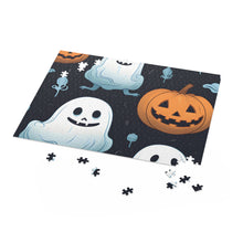 DistinctInk Jigsaw Puzzle with Ghastly Skeleton Pumpkin Patch Design for Halloween