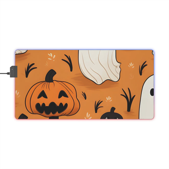 DistinctInk LED Gaming Mouse Pad with Ghost Skeleton Pumpkin Cartoons Design for Halloween