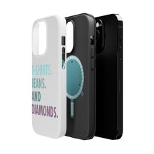 DistinctInk ToughCase for Apple iPhone, Compatible with MagSafe Charging - T-Shirts Jeans and Diamonds