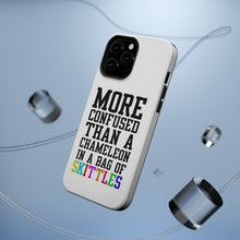 DistinctInk ToughCase for Apple iPhone, Compatible with MagSafe Charging - More Confused than Chameleon in Skittles