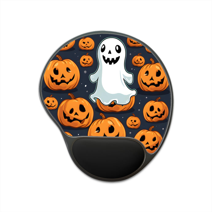DistinctInk Mouse Pad with Wrist Rest  with Ghost Skeleton Spooky Pumpkins Design for Halloween