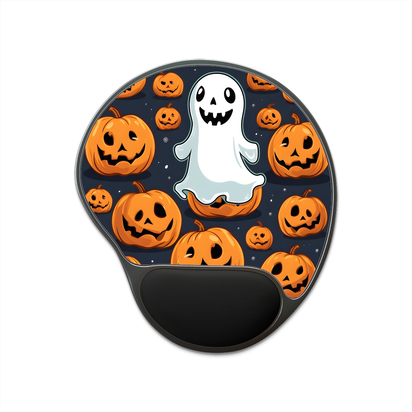 DistinctInk Mouse Pad with Wrist Rest  with Ghost Skeleton Spooky Pumpkins Design for Halloween