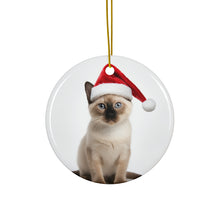 DistinctInk Hanging Ceramic Christmas Tree Ornament with Gold String - Great Gift/Present - 2 3/4 inch Diameter - Tonkinese Cat Design