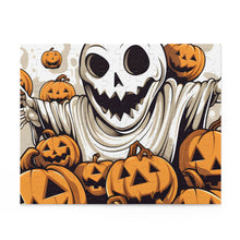 DistinctInk Jigsaw Puzzle with Ghostly Skeleton and Pumpkins Design for Halloween