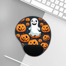 DistinctInk Mouse Pad with Wrist Rest  with Ghost Skeleton Spooky Pumpkins Design for Halloween