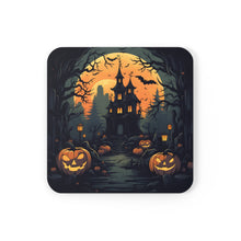 DistinctInk (Set of 4) Corkwood Coasters with Spooky Trick or Treating Design for Halloween