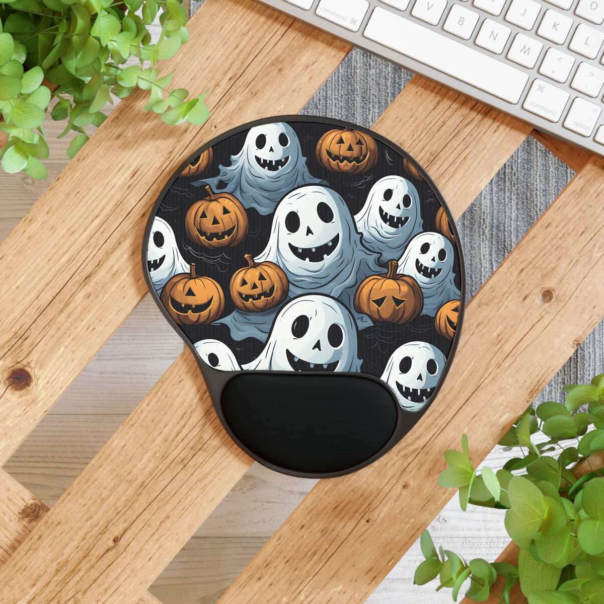 Mouse Pad with Wrist Rest with Ghoulish Ghostbusters and Pumpkins Design for Halloween, view 4
