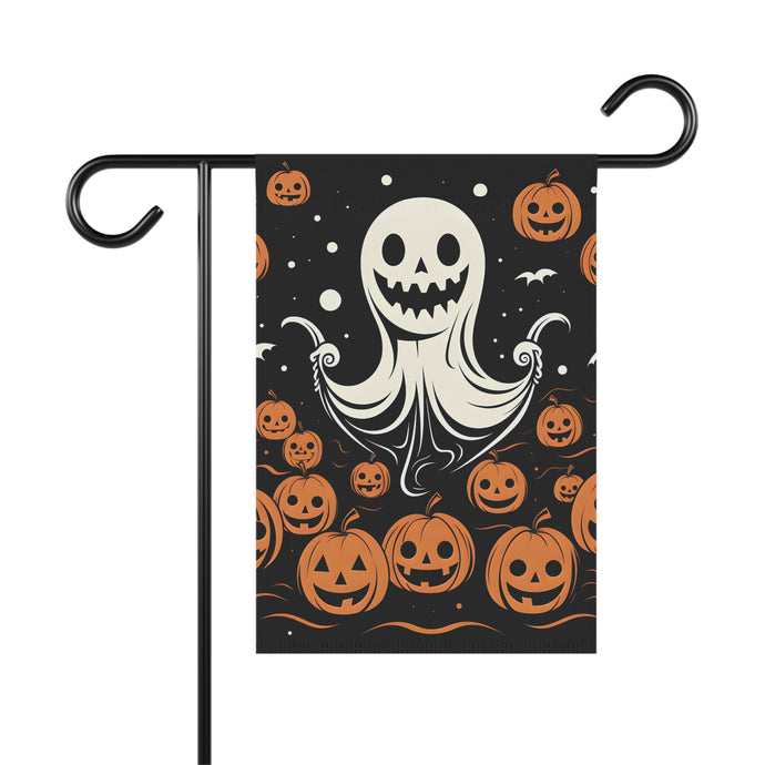 DistinctInk Garden & House Banner / Flag with Ghost Skeleton Cartoon Pumpkins Design for Halloween